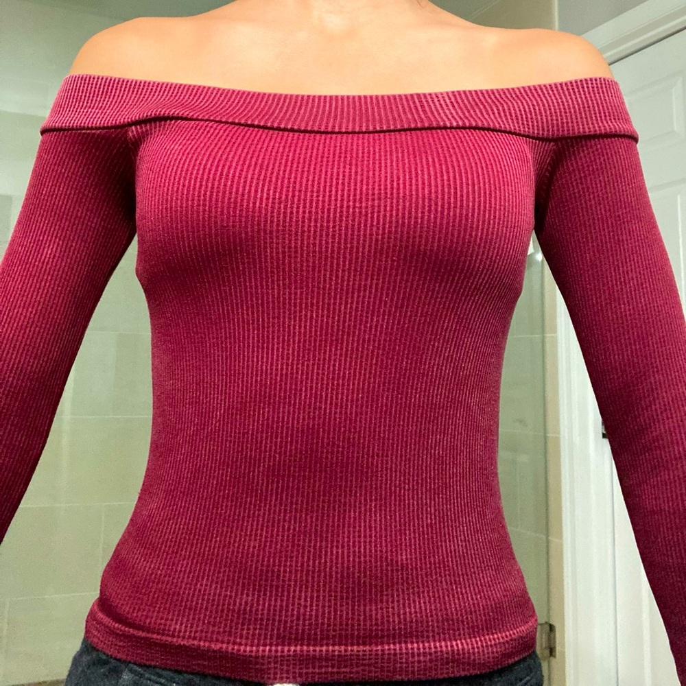 Off the shoulders violet top